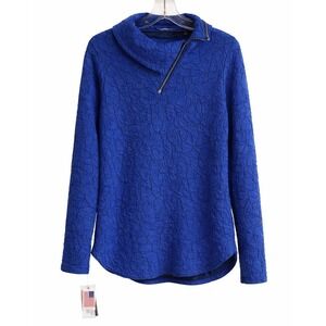 NWT Sno Skins Womens Medium Blue Blister Jacquard Zip Neck Top USA Textured